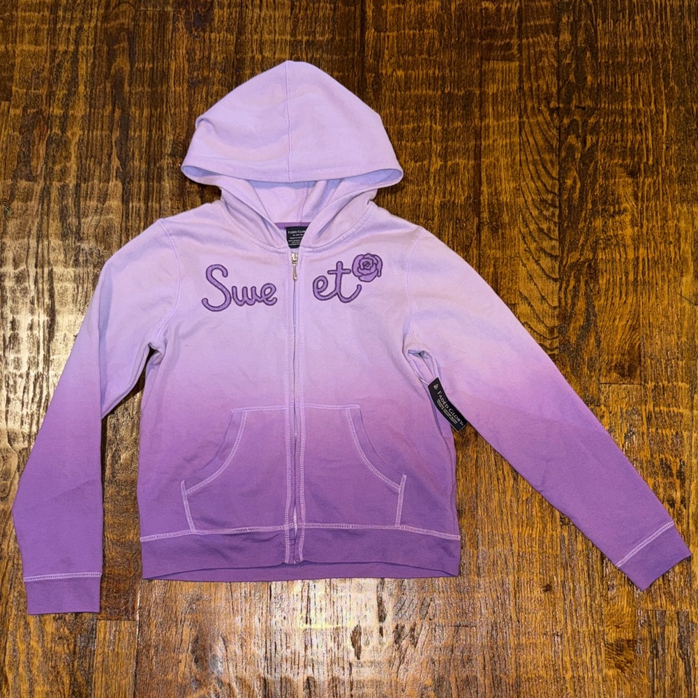 Purple Ombre Zip-Up Hoodie Girls XL 14-16 Sweet Embroidered Faded Glory